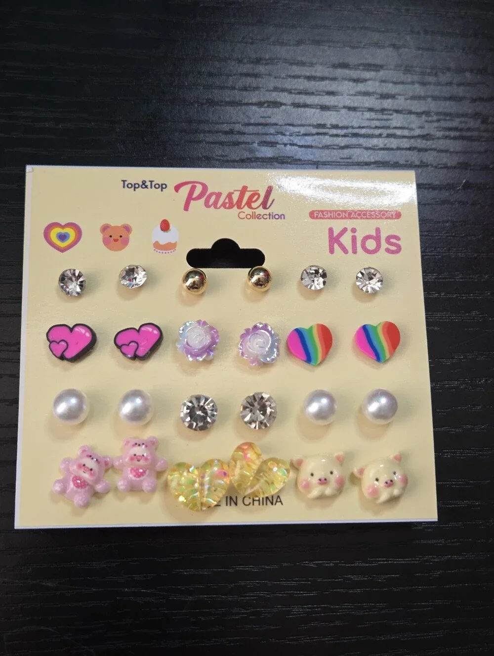 Top & Top Pastel Kids Earring Set - Pink, Rainbow, Pearl & Gold-Rainbow Heart